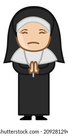 Nun Praying to God - Cartoon Vector