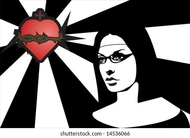 Nun with sacred heart in the background
