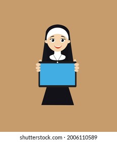Ilustración de dibujos animados de vectores planos de tableta de la aplicación Nun