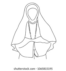 Nun Silhouette. Line Drawing. Vector illustration. 
