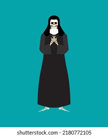Nun skeleton. Evil holy sister. votaress death Vector illustration