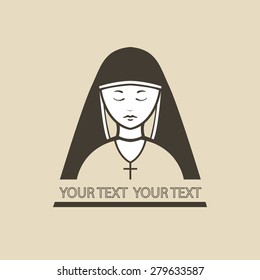 Nun Symbol Pictogram, logo. Catholic praying faith in Jesus Christ. Vector icons for your design