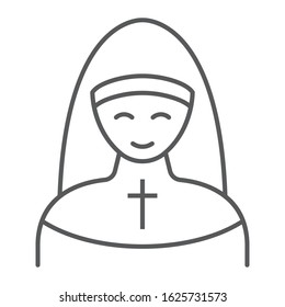 Nun thin line icon, religion and prayer, sister sign, vector graphics, a linear pattern on a white background, eps 10