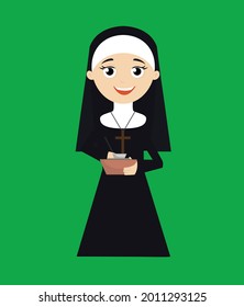 Nun Writing Flat Vector Cartoon Illustration