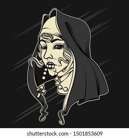 The Nun Zombie Halloween Vector Illustration 3 colours