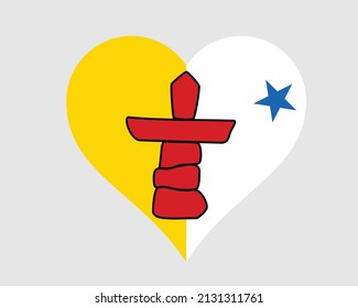 Nunavut Canada Heart Flag. NU Canadian Love Shape Territory Flag. Nunavummiut Banner Icon Sign Symbol Clipart. EPS Vector Illustration.