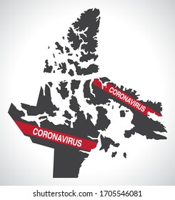 Nunavut CANADA map with Coronavirus warning illustration