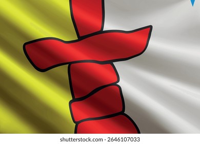 Bandeira de Nunavut balançando ao vento, textura de seda detalhada e realista. Estado do Canadá
