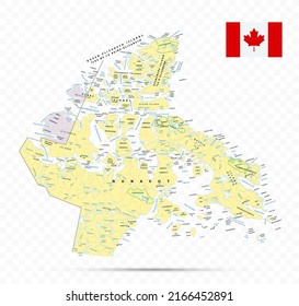 Nunavut Map. Canada state with cities and towns