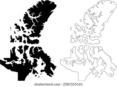 Nunavut province vector map outline, silhouette, contour 