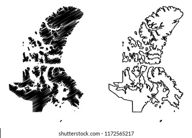 Nunavut (provinces and territories of Canada, Canadian Arctic Archipelago) map vector illustration, scribble sketch Nunavut map