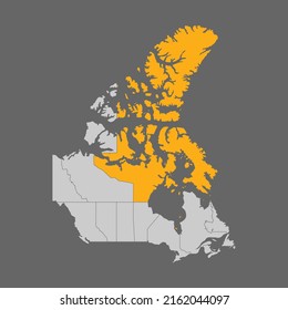 Nunavut territory highlighted on the map of Canada