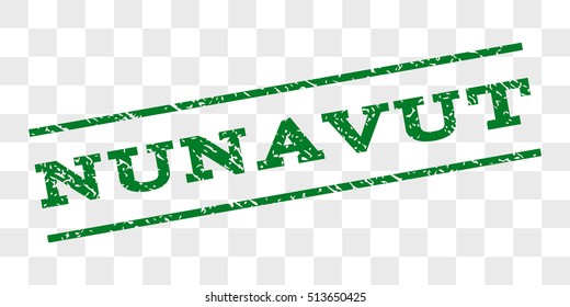 Nunavut watermark stamp. Text tag between parallel lines with grunge design style. Rubber seal stamp with scratched texture. Vector green color ink imprint on a chess transparent background.