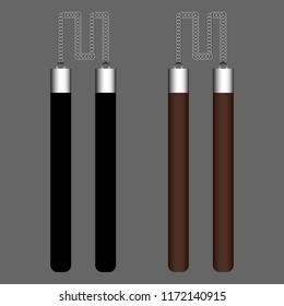 Nunchacks Ninja Weapon isolated on gray background. Traditional Japanese Weapon. Vector Illustration for Your Design, Game, Card, Web.