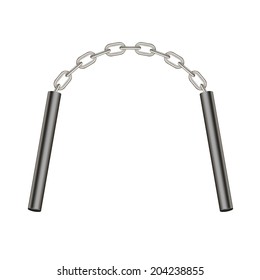 Nunchaku connected by silver chain 