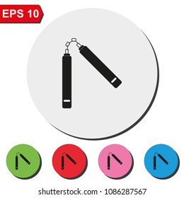 Nunchaku flat round colorful vector icon.