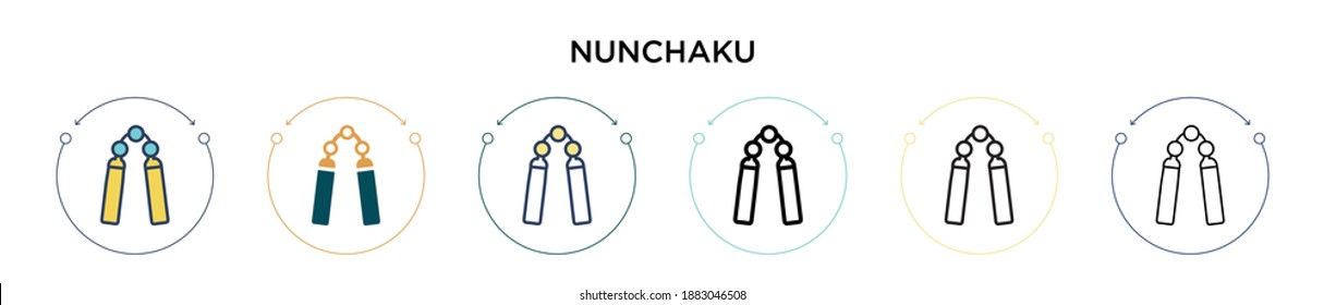 Nunchaku icon in filled, thin line, outline and stroke style. Vector illustration of two colored and black nunchaku vector icons designs can be used for mobile, ui, web