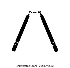 Nunchaku Icon, Martial Arts Weapon Silhouette Illustration.