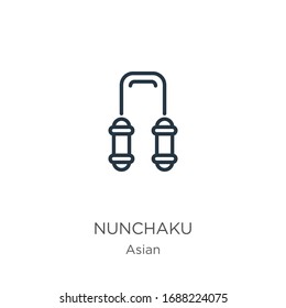 Nunchaku Symbol. Dünne lineare Nunchaku-Umrisssymbol einzeln auf weißem Hintergrund aus asiatischer Sammlung. Vektorillustration der Linie, Symbol für Web und Mobilfunk