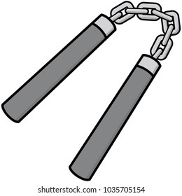 Nunchaku Illustration - A vector cartoon illustration of a pair of Nunchaku.