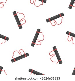 Patrón sin fisuras Nunchaku que se repite en el fondo blanco, arma asiática tradicional para las artes marciales