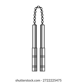 Nunchaku, zwei gleichberechtigte Stäbe, die durch eine kurze Kette verbunden sind, eine ikonische Kampfwaffe, die Training, Selbstverteidigung, Disziplin, Geschicklichkeit und traditionelle asiatische Kampfpraxis repräsentiert