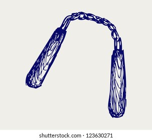 Nunchaku weapon. Doodle style