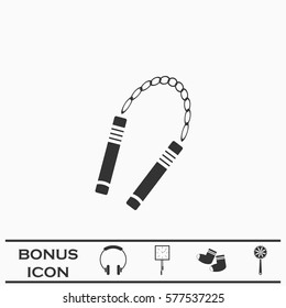 Nunchaku weapon icon flat. Black pictogram on white background. Vector illustration symbol and bonus button