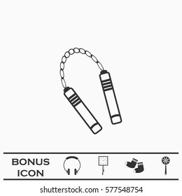 Nunchaku weapon icon flat. Black pictogram on white background. Vector illustration symbol and bonus button