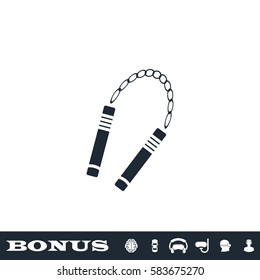 Nunchaku weapon icon flat. Black pictogram on white background. Vector illustration symbol and bonus button