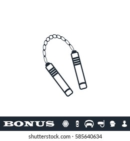Nunchaku weapon icon flat. Black pictogram on white background. Vector illustration symbol and bonus button