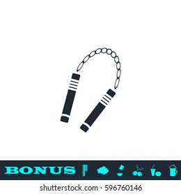 Nunchaku weapon icon flat. Black pictogram on white background. Vector illustration symbol and bonus button
