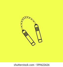 Nunchaku weapon icon flat. Black pictogram on white background. Vector illustration symbol and bonus button