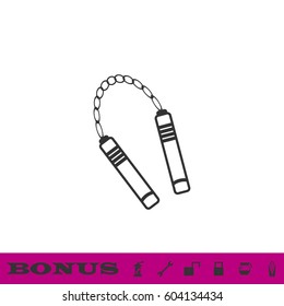 Nunchaku weapon icon flat. Black pictogram on white background. Vector illustration symbol and bonus button