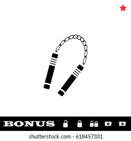 Nunchaku weapon icon flat. Black pictogram on white background. Vector illustration symbol and bonus button open and closed lock, folder, star