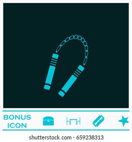 Nunchaku weapon icon flat. Blue pictogram on dark background. Vector illustration symbol and bonus icons