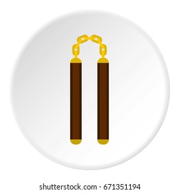 Nunchaku weapon icon in flat circle isolated vector illustration for web