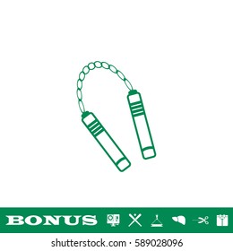 Nunchaku weapon icon flat. Green pictogram on white background. Vector illustration symbol and bonus button