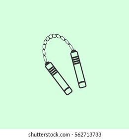 Nunchaku weapon icon flat. Grey vector symbol on green background