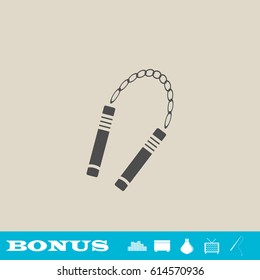 Nunchaku weapon icon flat. Grey pictogram on light background. Vector illustration symbol and bonus button real estate, ottoman, vase, tv, fishing rod