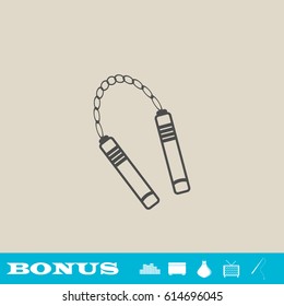 Nunchaku weapon icon flat. Grey pictogram on light background. Vector illustration symbol and bonus button real estate, ottoman, vase, tv, fishing rod