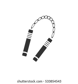 Nunchaku weapon icon flat. Illustration isolated on white background. Vector grey sign symbol