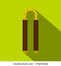 Nunchaku weapon icon. Flat illustration of nunchaku weapon vector icon for web   on lime background