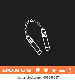 Nunchaku weapon icon flat. White pictogram on black background. Vector illustration symbol and bonus button tooth, vase, star, mirror, bottle