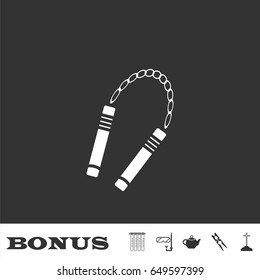 Nunchaku weapon icon flat. White pictogram on black background. Vector illustration symbol and bonus icons