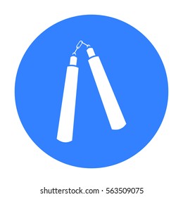 Nunchuck icon black. Single weapon icon from the big ammunition, arms set.