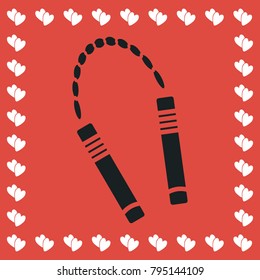Nunchuck icon flat. Simple black pictogram on red background with white hearts for valentines day. Vector illustration symbol