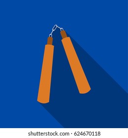 Nunchuck icon flate. Single weapon icon from the big ammunition, arms set.