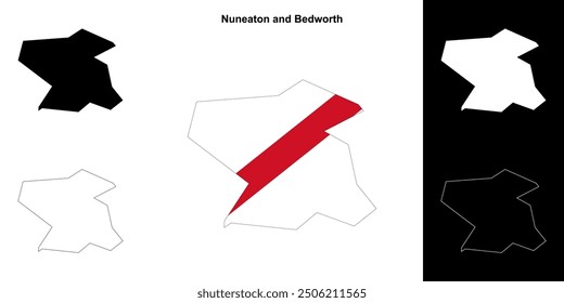 Nuneaton and Bedworth blank outline map set