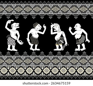 Nung Talung a sabedoria das sombras marionete, sul da Tailândia tradicional padrão de ilustração vetorial cultural design.